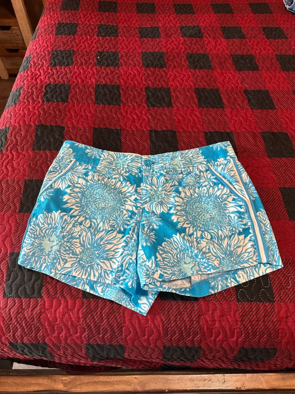 Lilly Pulitzer Turquoise & White Floral High Waist Shorts